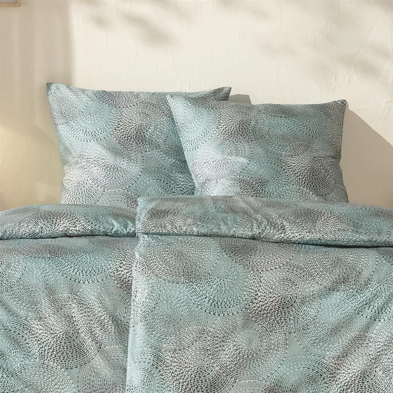 Bettwäsche Mako Satin Orion Blau mit Kreismuster 135 x 200 cm, 155 x 220 cm