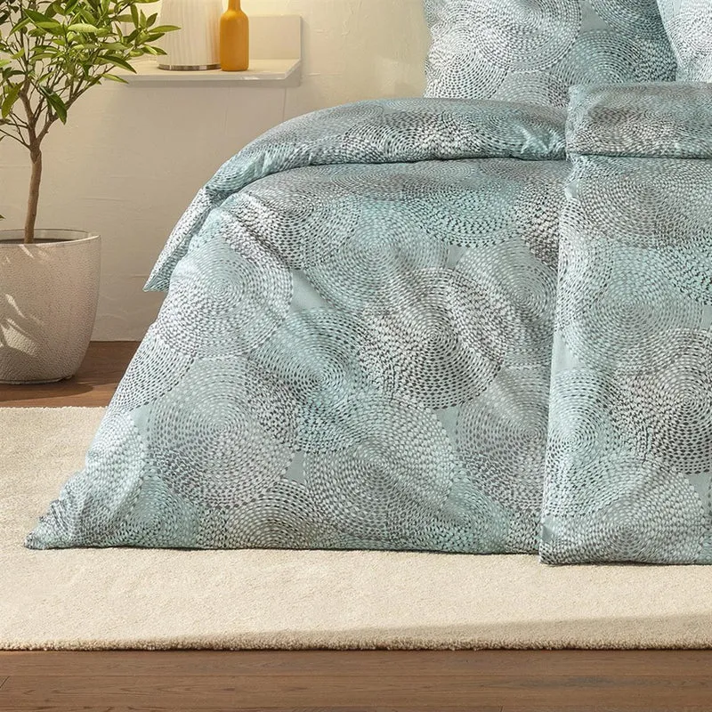Bettwäsche Mako Satin Orion Blau mit Kreismuster 135 x 200 cm, 155 x 220 cm