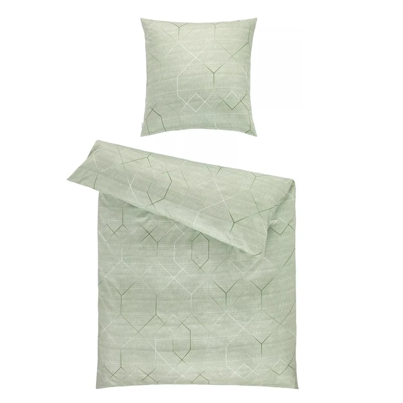 Bettwäsche Interlock Jersey Titus Grün mit Rautenmuster 135 x 200 cm