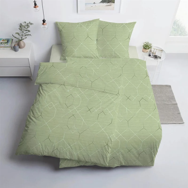 Bettwäsche Interlock Jersey Titus Grün mit Rautenmuster 135 x 200 cm