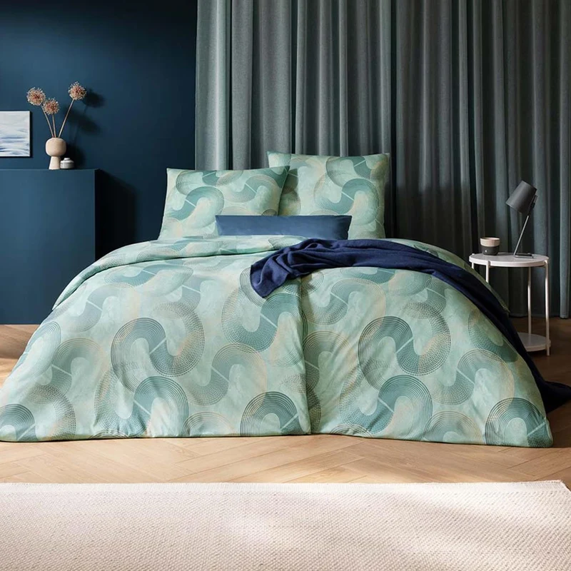 Bettwäsche Interlock Jersey Tobias Mint mit Wellenmuster 135 x 200 cm