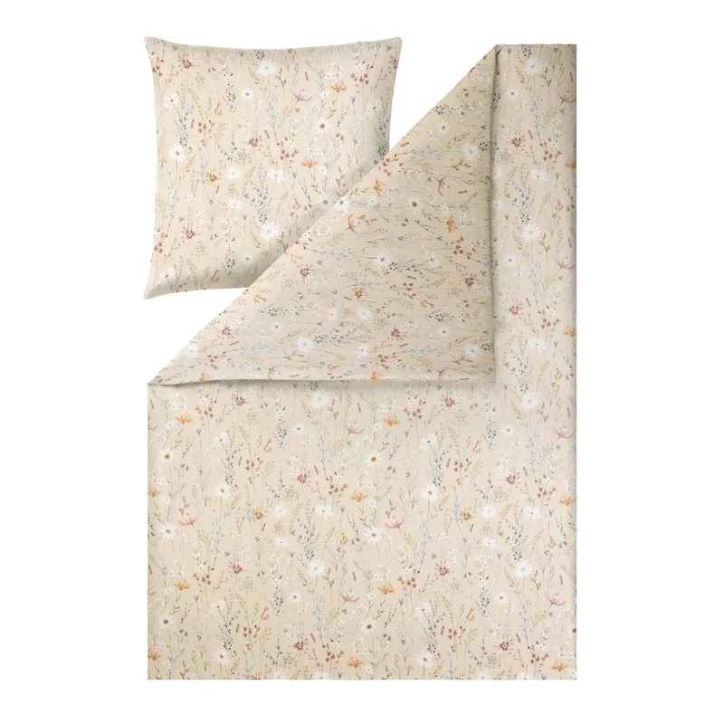 Bettwäsche Mako Satin Celeste Beige mit floralem Muster 135 x 200 cm