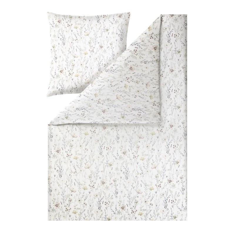 Bettwäsche Mako Satin Celeste Natur mit floralem Muster 135 x 200 cm