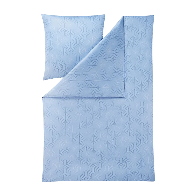 Bettwäsche Interlock Jersey Pippa Blau mit geometrischem Muster 135 x 200 cm