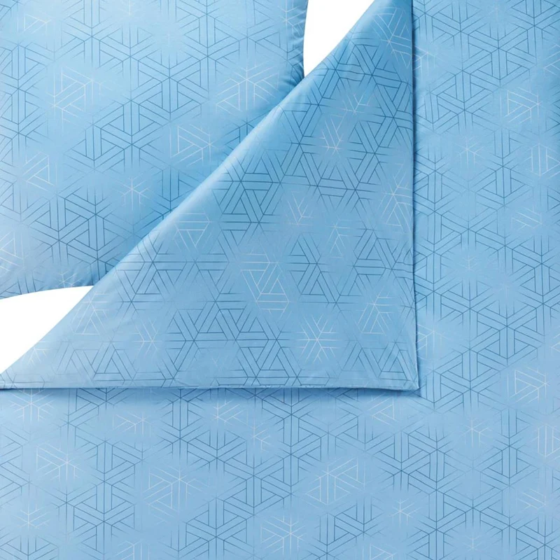 Bettwäsche Interlock Jersey Pippa Blau mit geometrischem Muster 135 x 200 cm