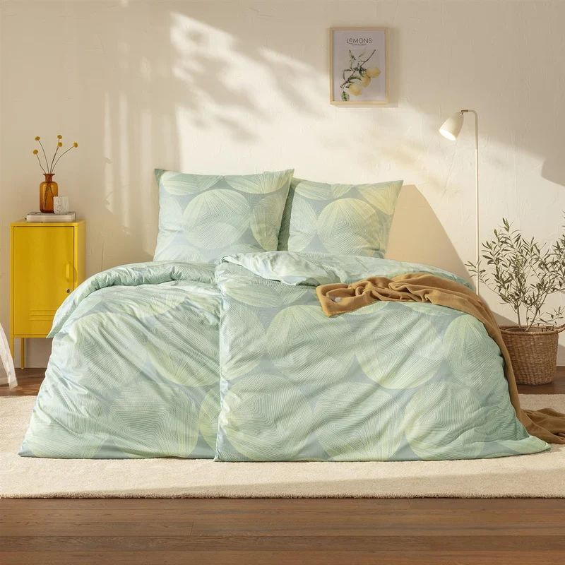 Bettwäsche Interlock Jersey Dora Blau mit Kreismuster 135 x 200 cm