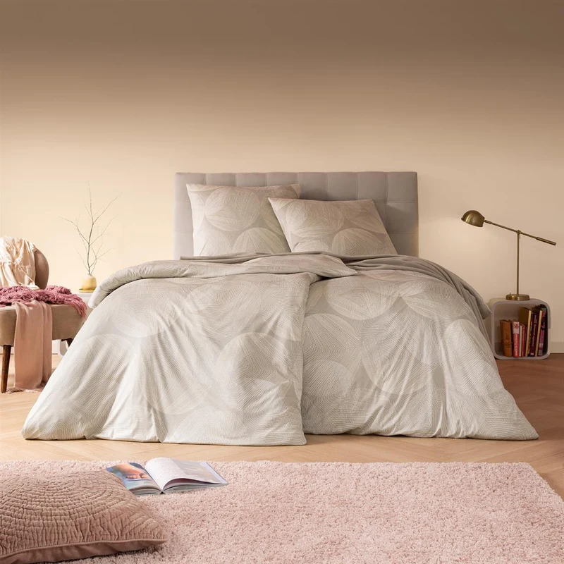 Bettwäsche Interlock Jersey Dora Natur mit Kreismuster 135 x 200 cm