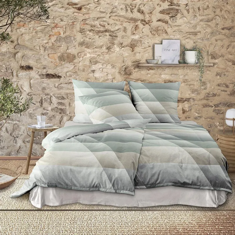 Bettwäsche Mako Satin Wave Salbei mit Streifenmuster 135 x 200 cm