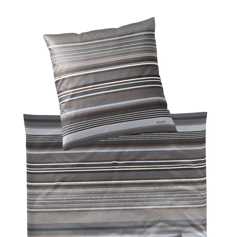 Bettwäsche Mako Satin Micro Lines Grau mit Streifenmuster 135 x 200 cm