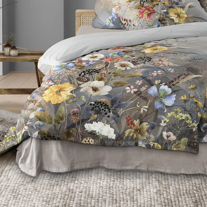 Bettwäsche Flausch Cotton Zobel Grau mit Blumenmuster 135 x 200 cm