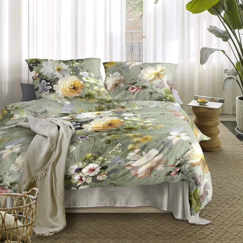 Bettwäsche Flausch Cotton Zobel Grün mit Blumenmuster 135 x 200 cm