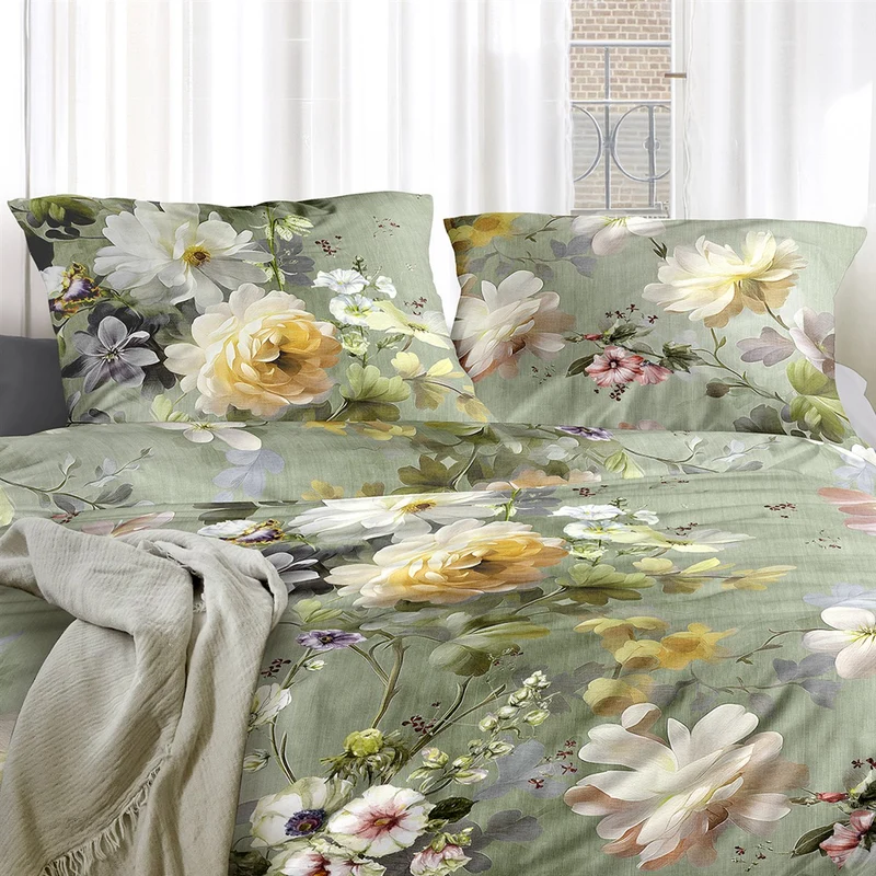 Bettwäsche Flausch Cotton Zobel Grün mit Blumenmuster 135 x 200 cm