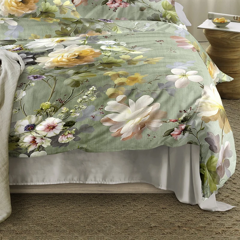 Bettwäsche Flausch Cotton Zobel Grün mit Blumenmuster 135 x 200 cm