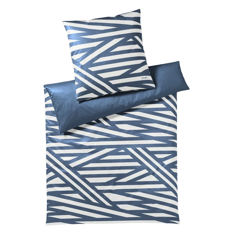 Bettwäsche Mako Satin Cross Blau mit Streifenmuster 135 x 200 cm