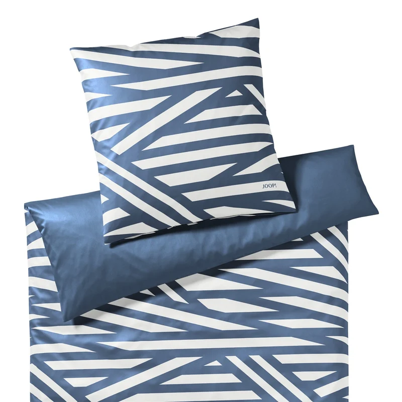 Bettwäsche Mako Satin Cross Blau mit Streifenmuster 135 x 200 cm