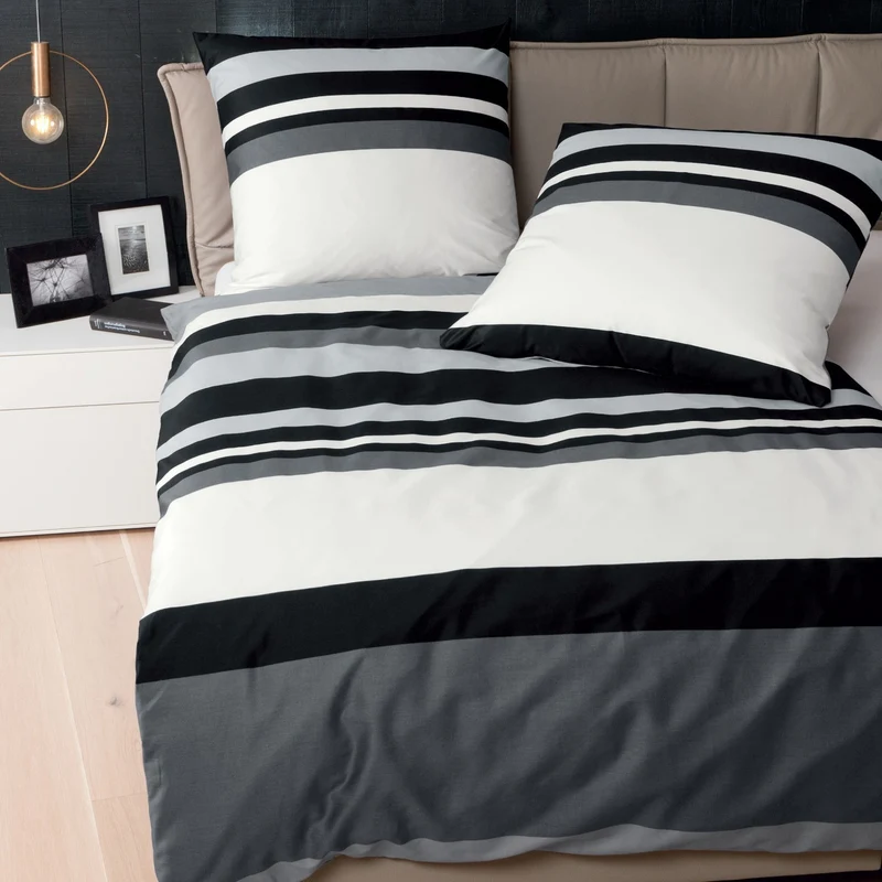 Bettwäsche Mako Satin J.D Weiß mit Streifenmuster 135 x 200 cm, 155 x 220 cm, 200 x 200 cm