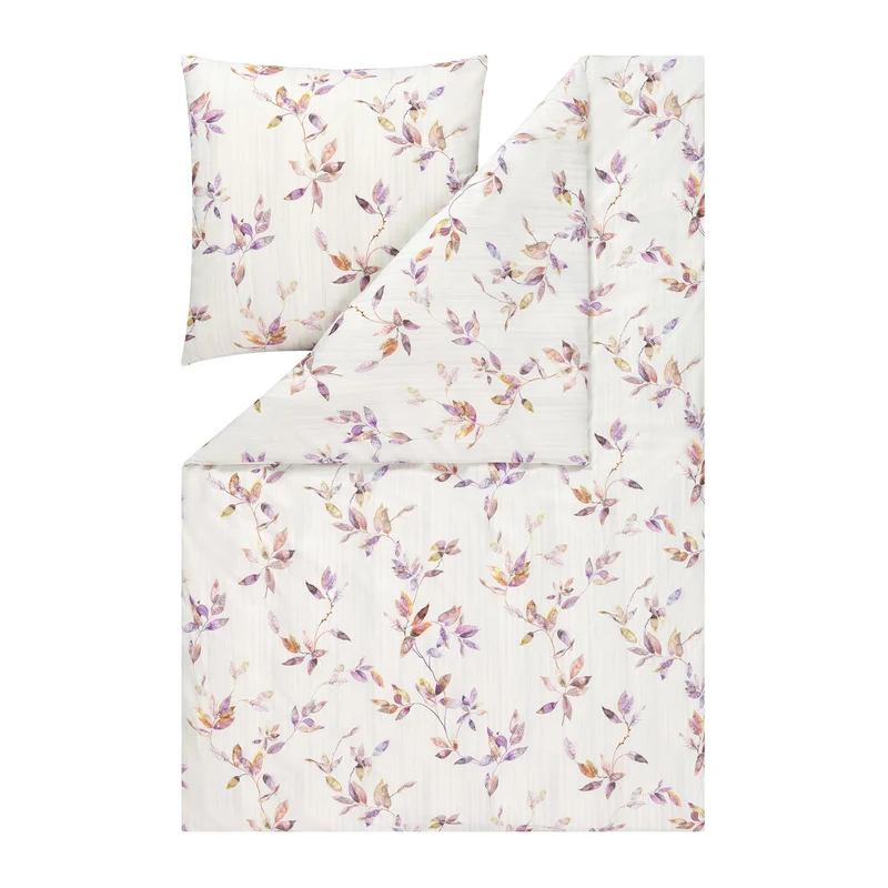 Bettwäsche Interlock Jersey Thalia Grau mit Blättermuster 135 x 200 cm
