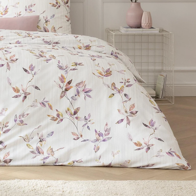 Bettwäsche Interlock Jersey Thalia Grau mit Blättermuster 135 x 200 cm