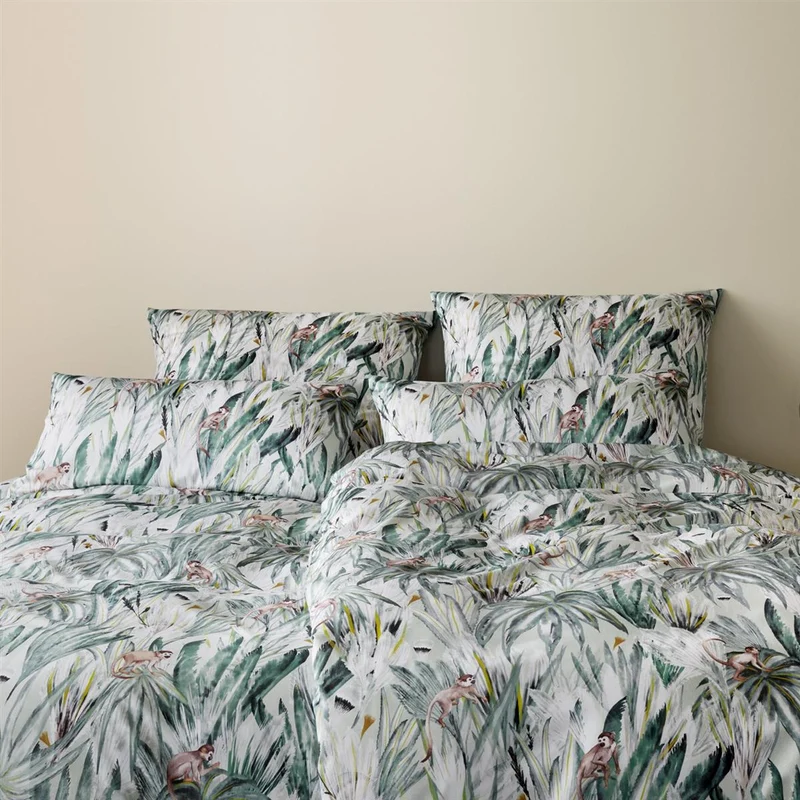 Bettwäsche Mako Satin Bambus Monkeys Grün mit Farbexplosionsmotiv 135 x 200 cm