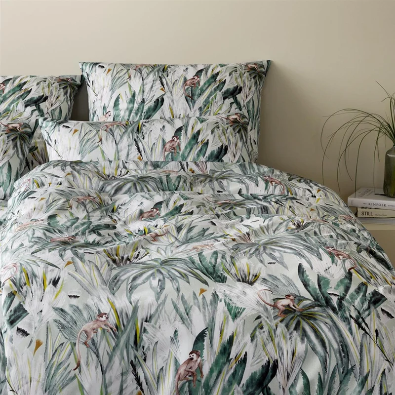 Bettwäsche Mako Satin Bambus Monkeys Grün mit Farbexplosionsmotiv 135 x 200 cm