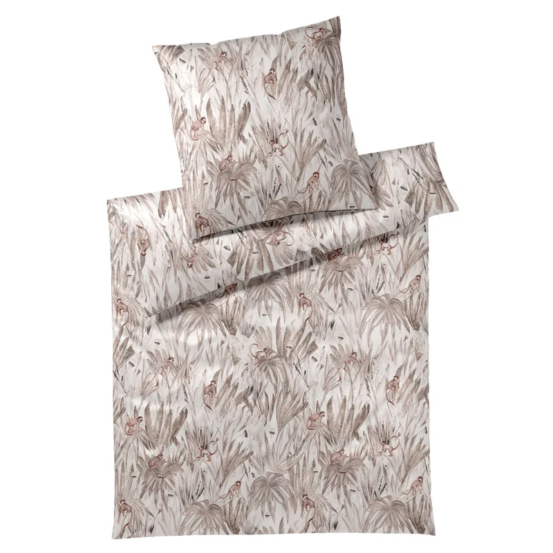 Bettwäsche Mako Satin Bambus Monkeys Natur mit Farbexplosionsmotiv 135 x 200 cm