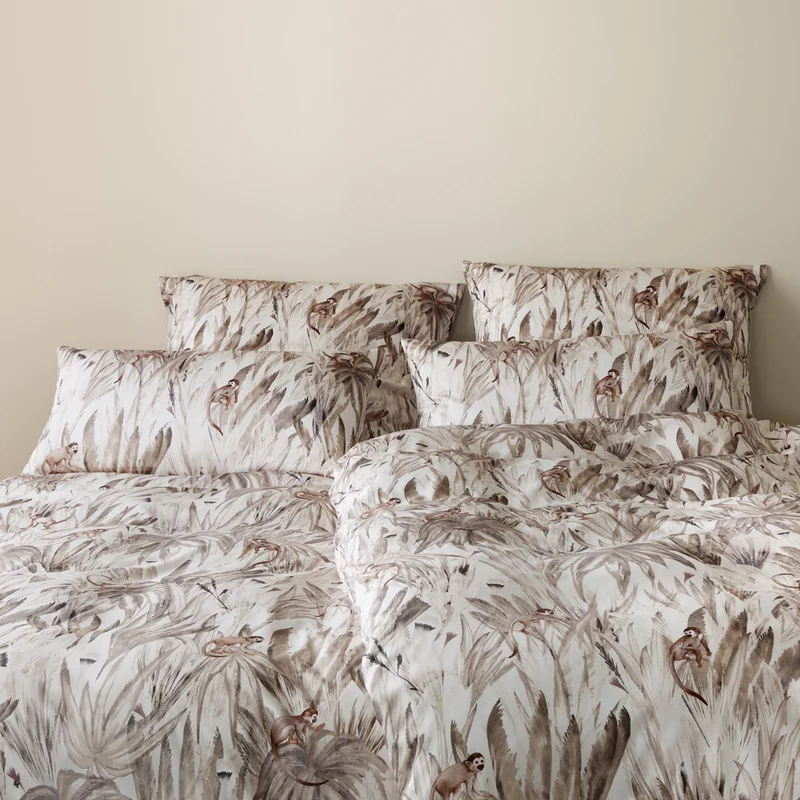 Bettwäsche Mako Satin Bambus Monkeys Natur mit Farbexplosionsmotiv 135 x 200 cm