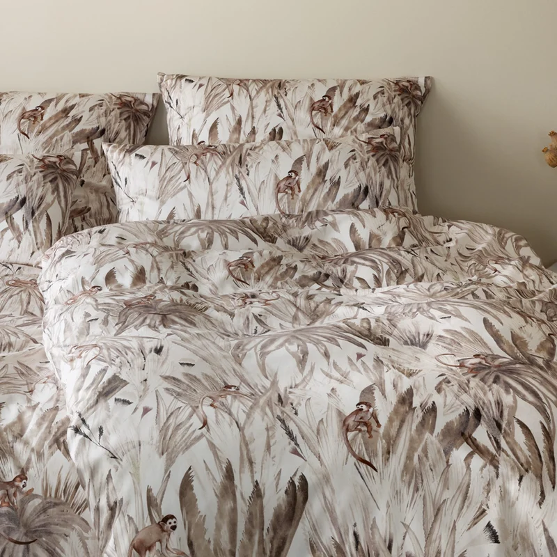 Bettwäsche Mako Satin Bambus Monkeys Natur mit Farbexplosionsmotiv 135 x 200 cm