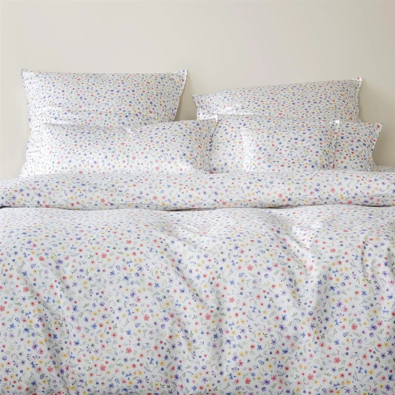 Bettwäsche Mako Satin Beauties Weiß mit Blumenmuster 135 x 200 cm