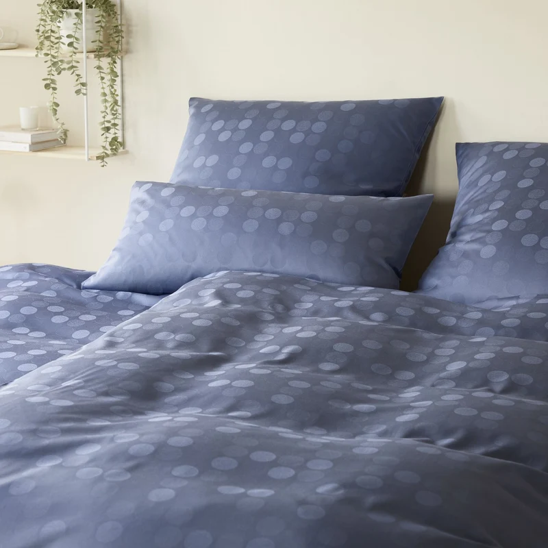 Bettwäsche Mako Satin Rotondo Blau mit Kreismuster 135 x 200 cm