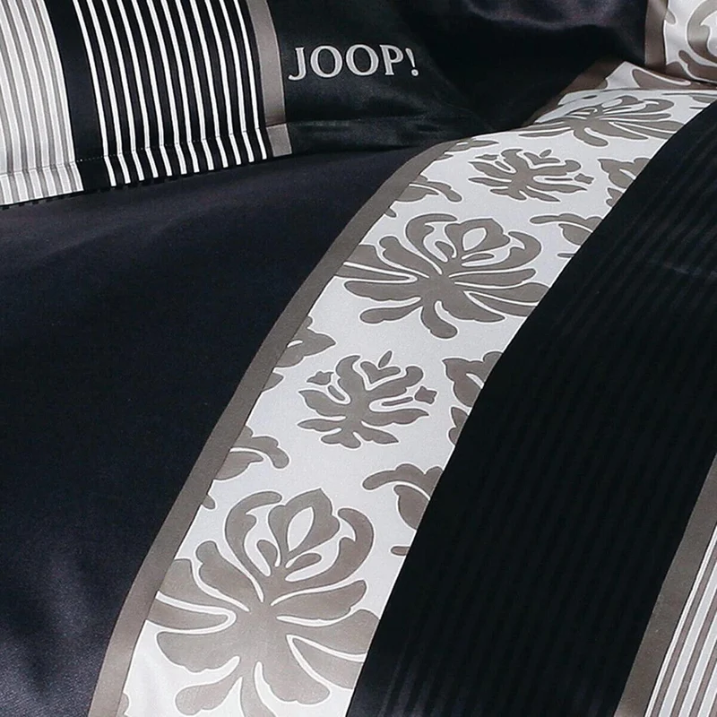 Bettwäsche Mako Satin Ornament Stripes Schwarz mit Stadtmotiv 135 x 200 cm