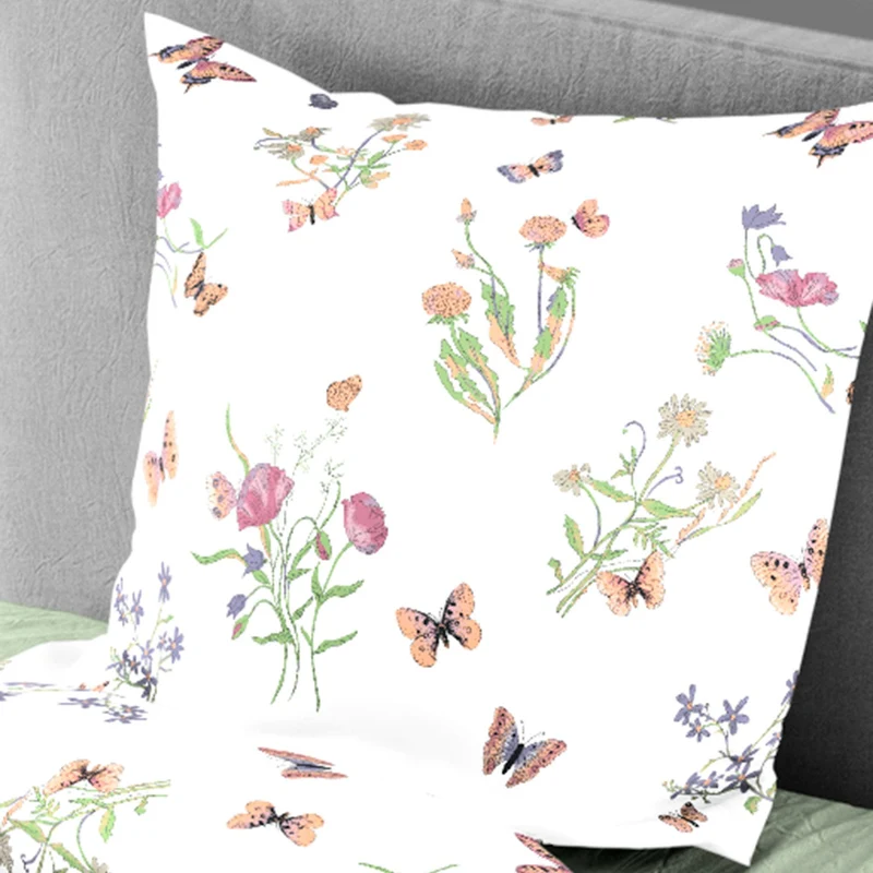 Bettwäsche Mako Satin Schmetterling Weiß mit Blumenmuster 135 x 200 cm