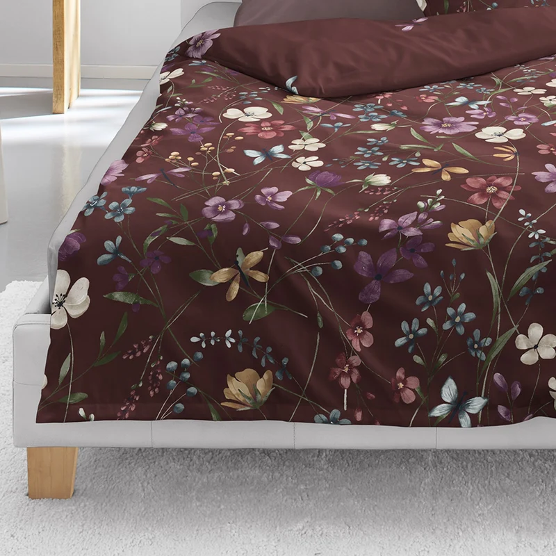 Bettwäsche Mako Satin Rot mit Blumenmuster 135 x 200 cm