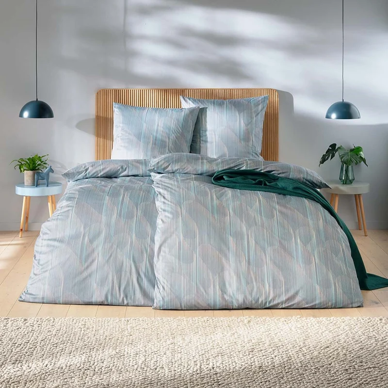 Bettwäsche Interlock Jersey Leon Grau mit Streifenmuster 135 x 200 cm