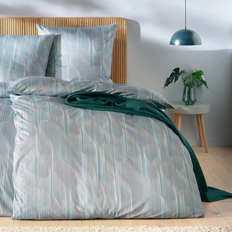 Bettwäsche Interlock Jersey Leon Grau mit Streifenmuster 135 x 200 cm