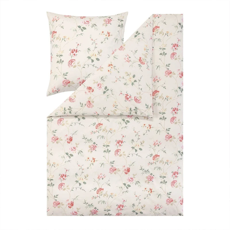 Bettwäsche Flanell Edel Corvara Natur mit Rosenmuster 135 x 200 cm