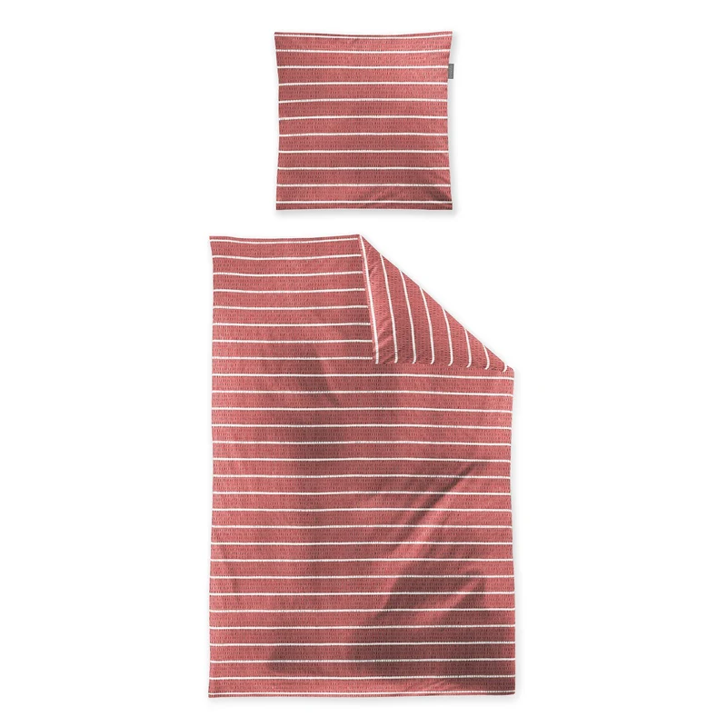 Bettwäsche Seersucker Easy Rot mit Streifenmuster 135 x 200 cm