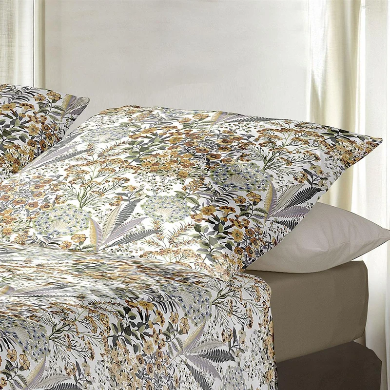 Bettwäsche Mako Satin Wave Gelb mit Blumenmuster 135 x 200 cm
