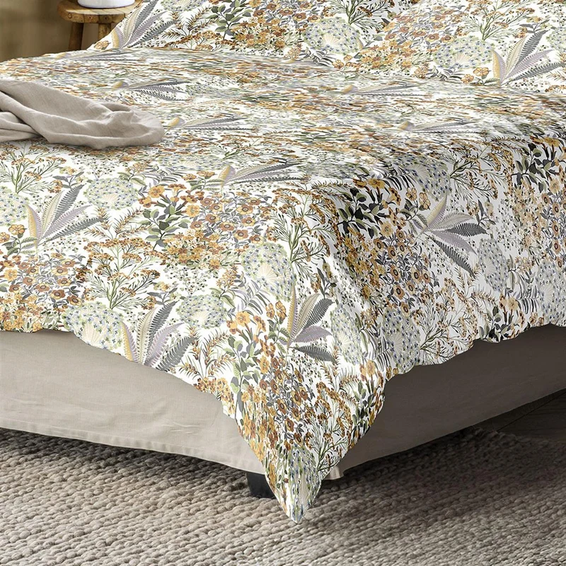 Bettwäsche Mako Satin Wave Gelb mit Blumenmuster 135 x 200 cm