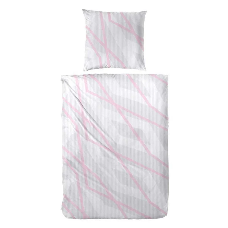 Hahn Biber Bettwäsche Streifen Grau Pink 135x200 cm + 80x80 cm
