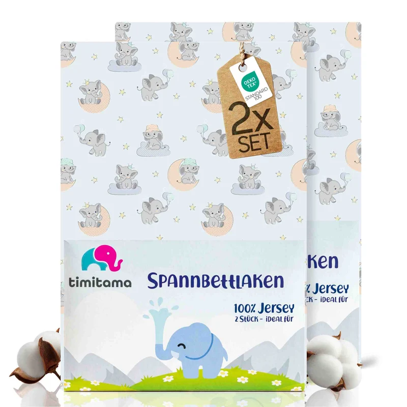 timitama Jersey Spannbettlaken - 2tlg. Set für Baby Kinder - 60x120 - 70x140 cm