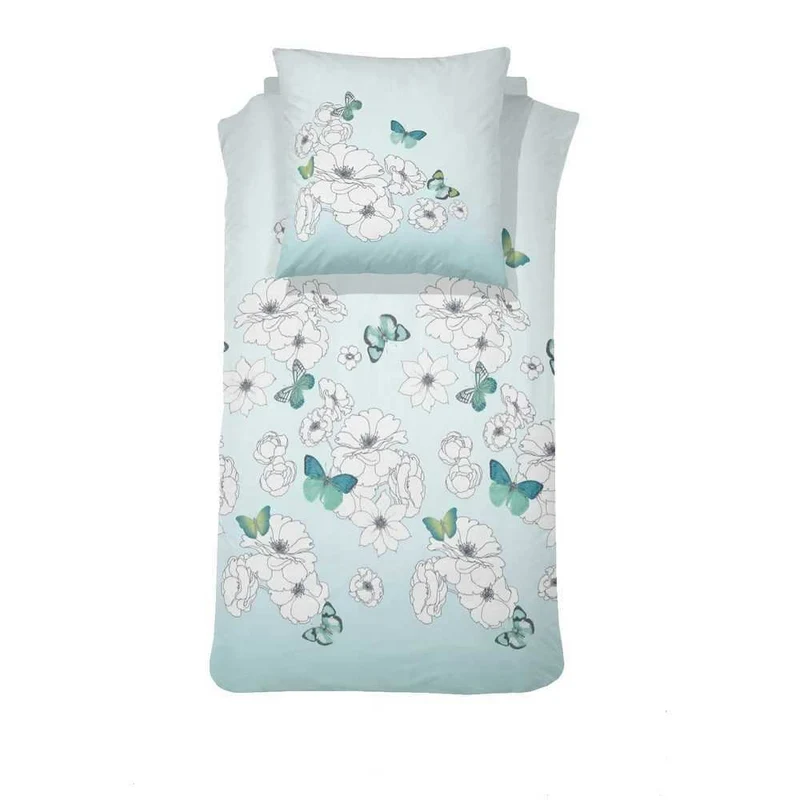 Cinderella Baumwoll Perkal Bettwäsche Schmetterlinge Blumen Hellblau