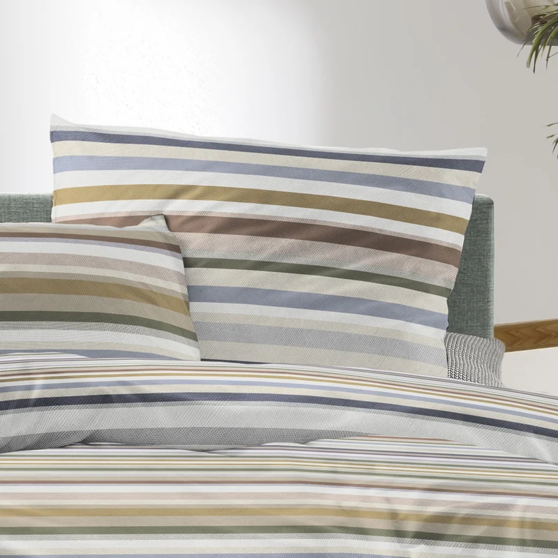 Bettwäsche Mako Satin Wave Mehrfarbig mit Streifenmuster 135 x 200 cm
