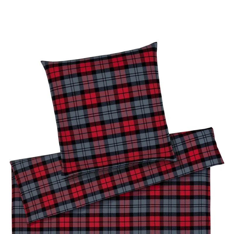 Bettwäsche Flanell Sheffield Rot mit Karomuster 135 x 200 cm