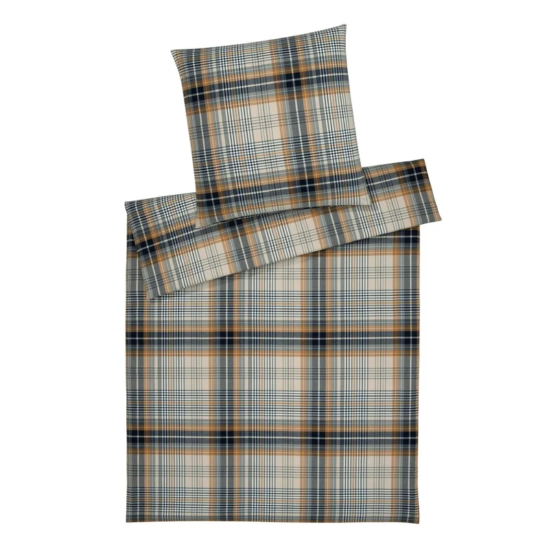Bettwäsche Flanell Holmes Senfgelb mit Karomuster 135 x 200 cm