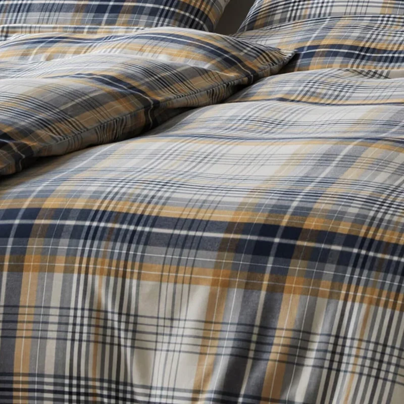 Bettwäsche Flanell Holmes Senfgelb mit Karomuster 135 x 200 cm