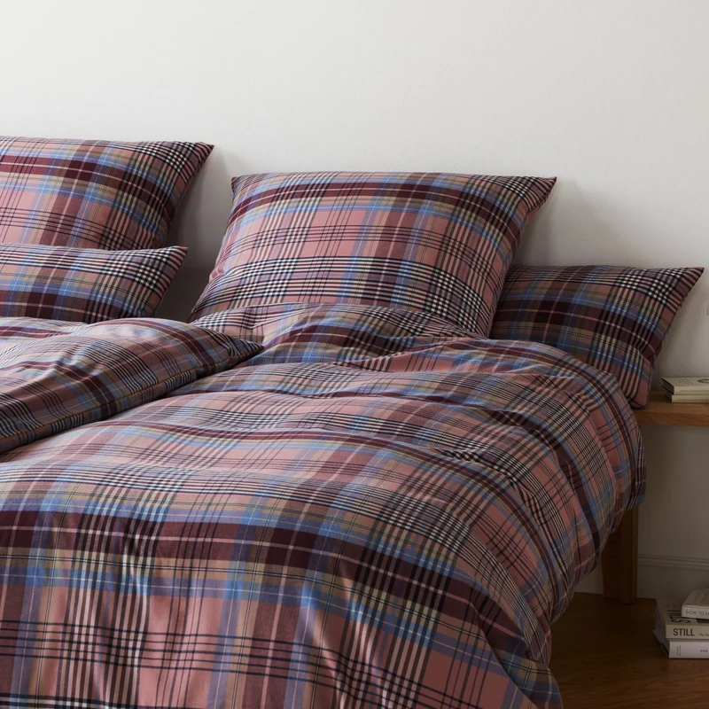 Bettwäsche Flanell Holmes Rot mit Karomuster 135 x 200 cm
