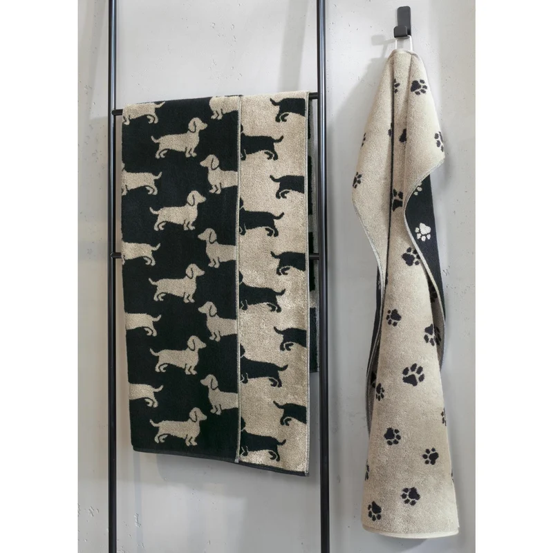 2er Gästetuch-Set 30 x 50 cm We Love Dogs Pfoten Schwarz