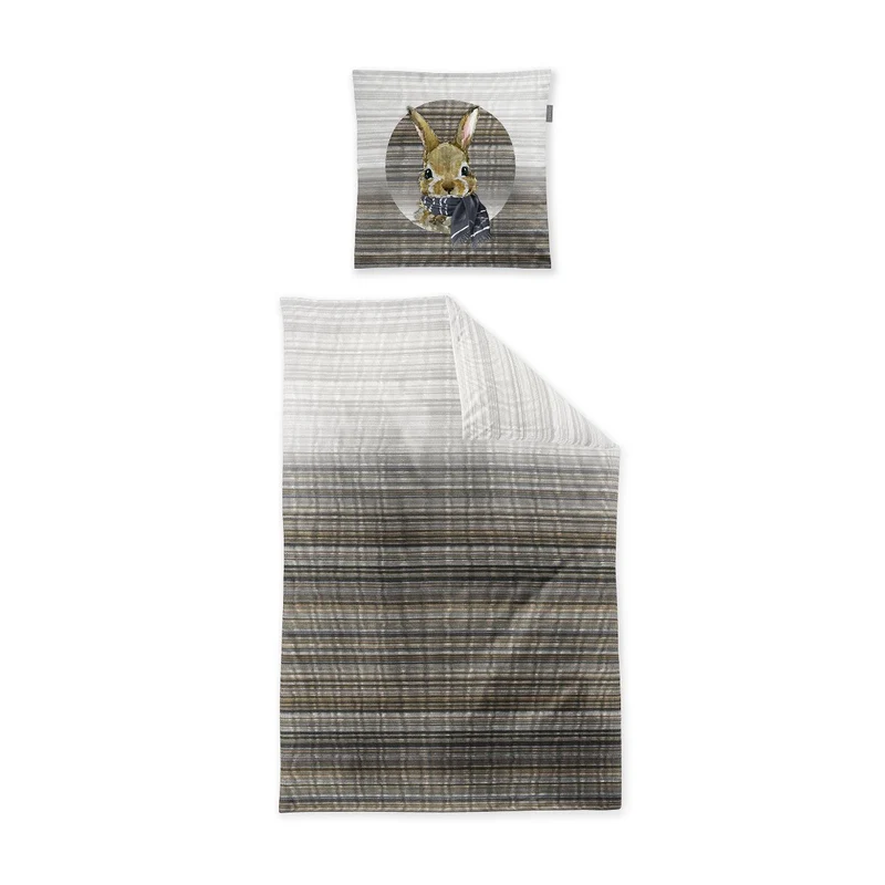 Bettwäsche Flausch Cotton Zobel Braun mit Streifenmuster 135 x 200 cm