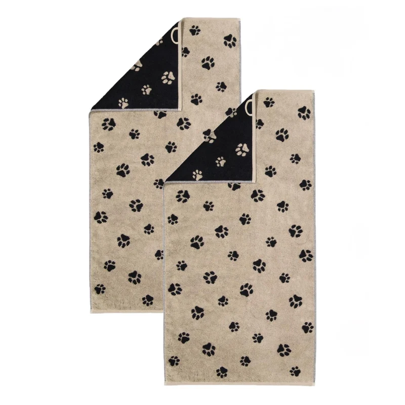 2er Handtuch-Set 50 x 100 cm We Love Dogs Pfoten Schwarz