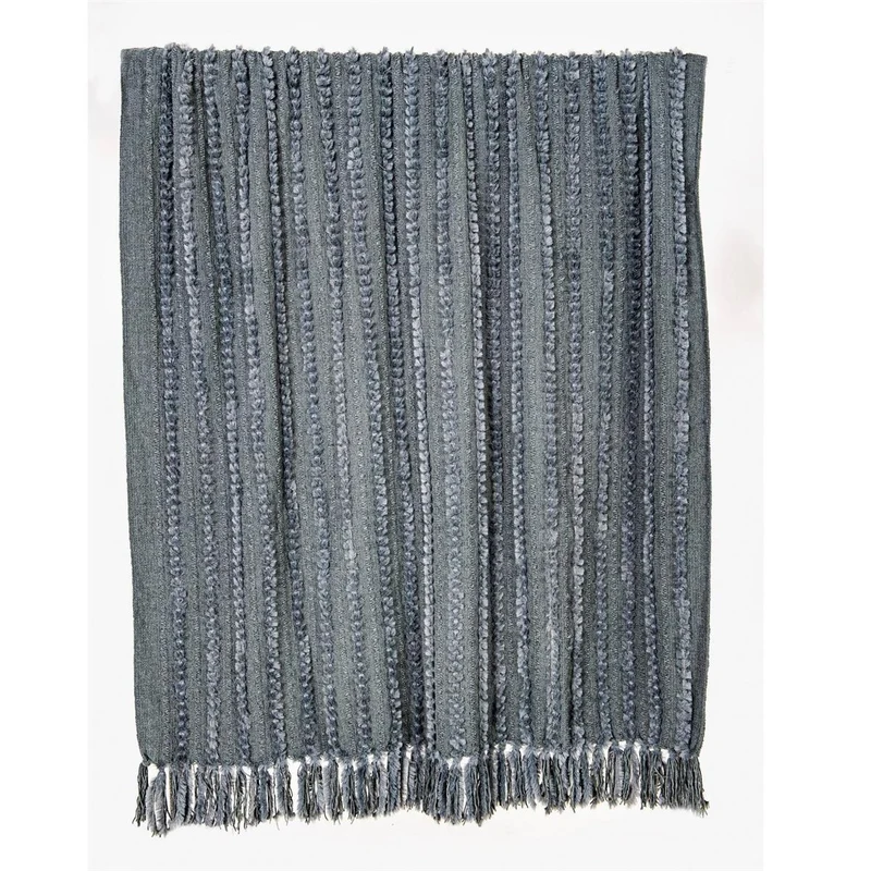 Star Home Wohndecke Strickdecke Zopfmuster Fransen Nala grau 130x170